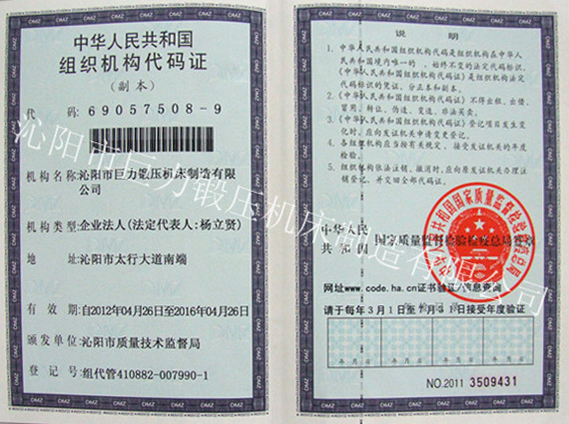 Organization code certificate